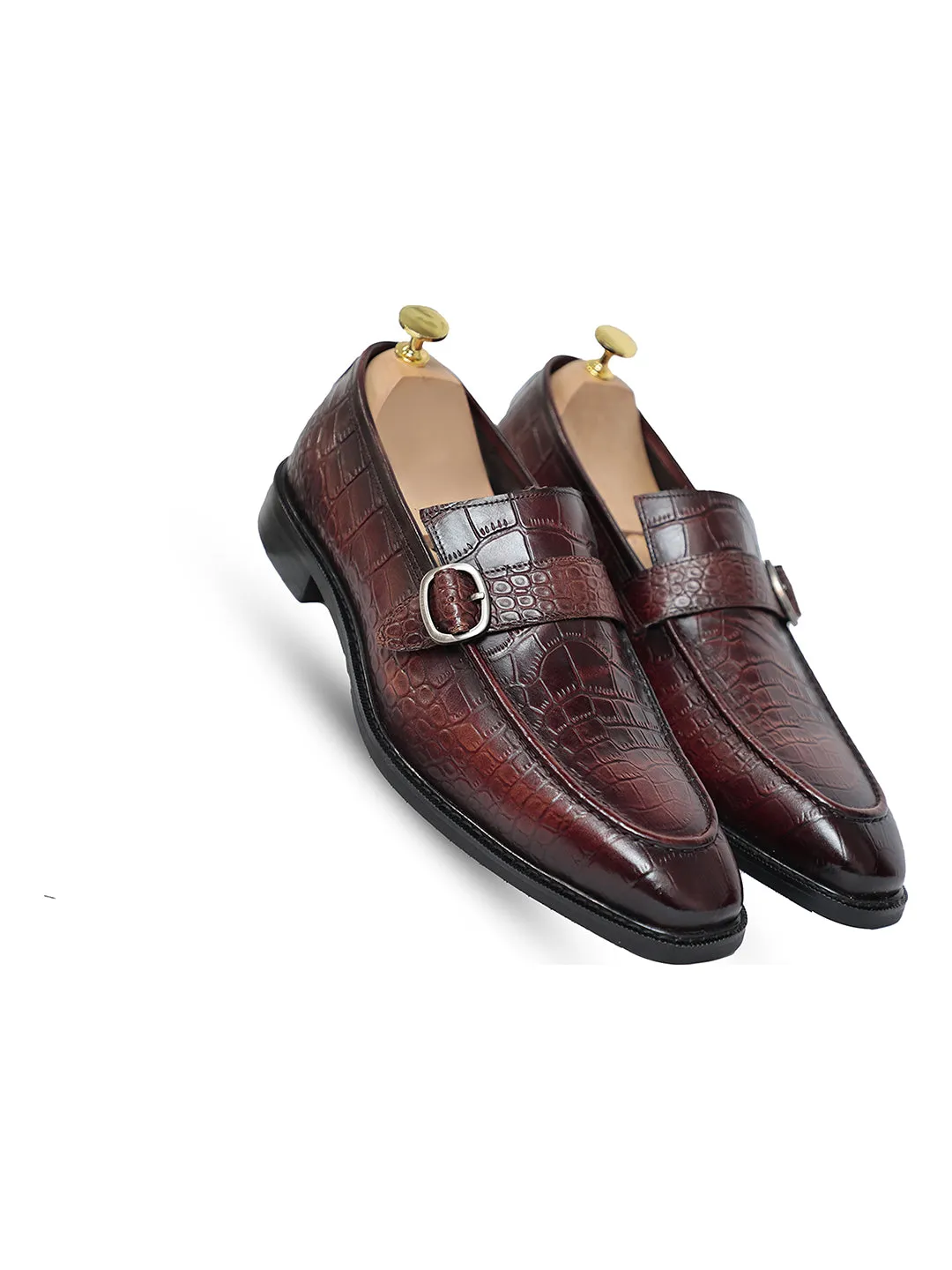 Azure Croc Coffee Monk Strap