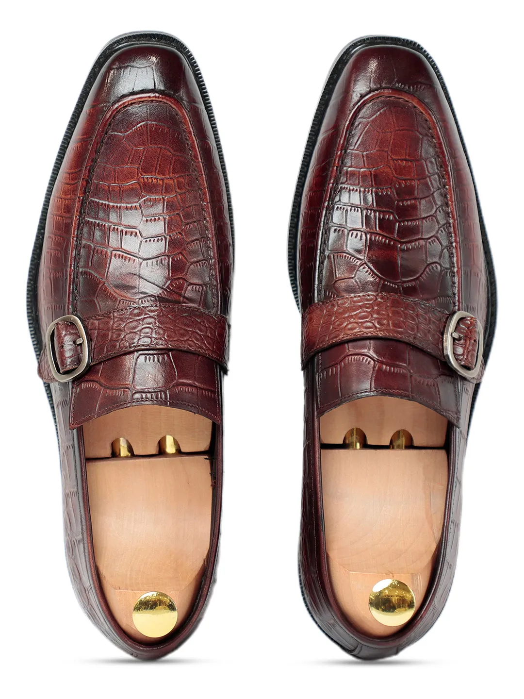 Azure Croc Coffee Monk Strap