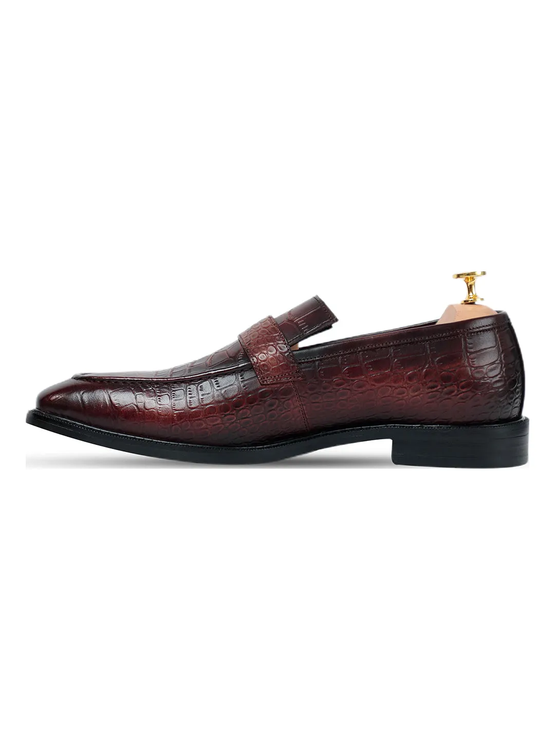 Azure Croc Coffee Monk Strap