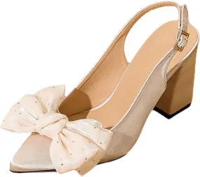 Block Heels Prom Heeled Sandals Chunky Open Toe Bow Thick Heels Foreign Trade Large Size Women's Shoes Fashion