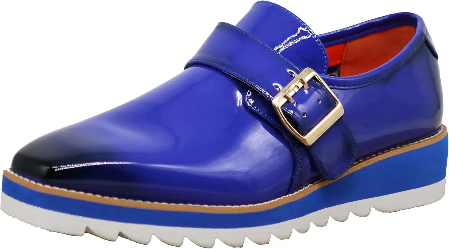 Enzo Romeo FREL Men's Patent Monk Strap Buckle Slip On Loafer Dress Shoes