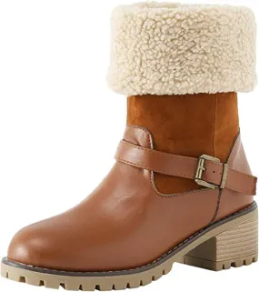 Ladmiple Winter Boots For Women Tall Mid Calf Snow Boots Fur Lined Cold Weather Warm Boots Comfort Outdoor Walking Shoes