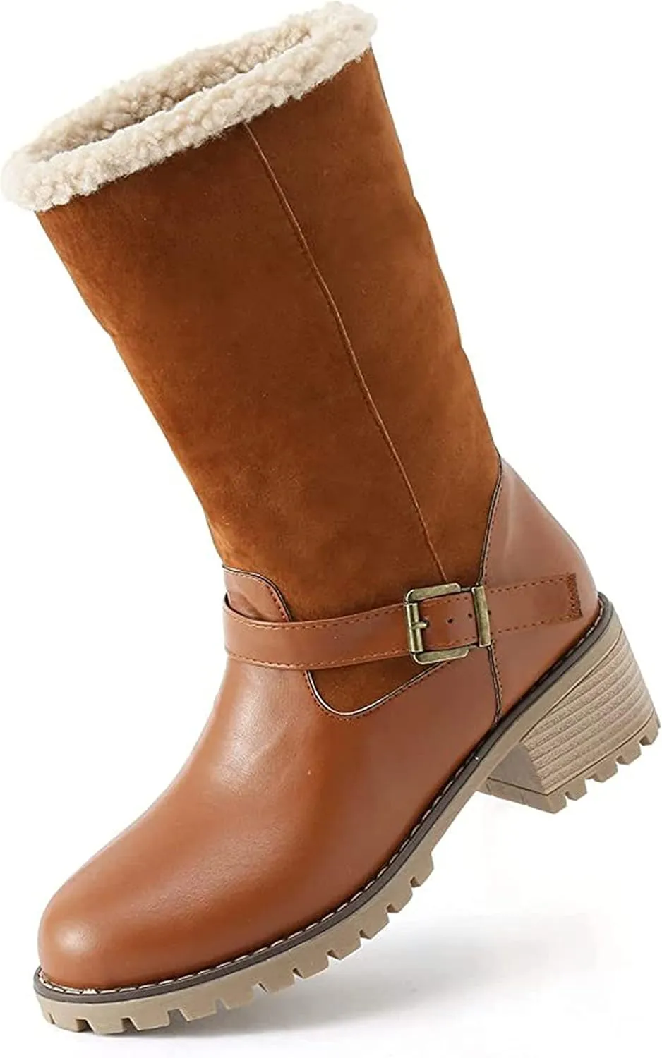 Ladmiple Winter Boots For Women Tall Mid Calf Snow Boots Fur Lined Cold Weather Warm Boots Comfort Outdoor Walking Shoes