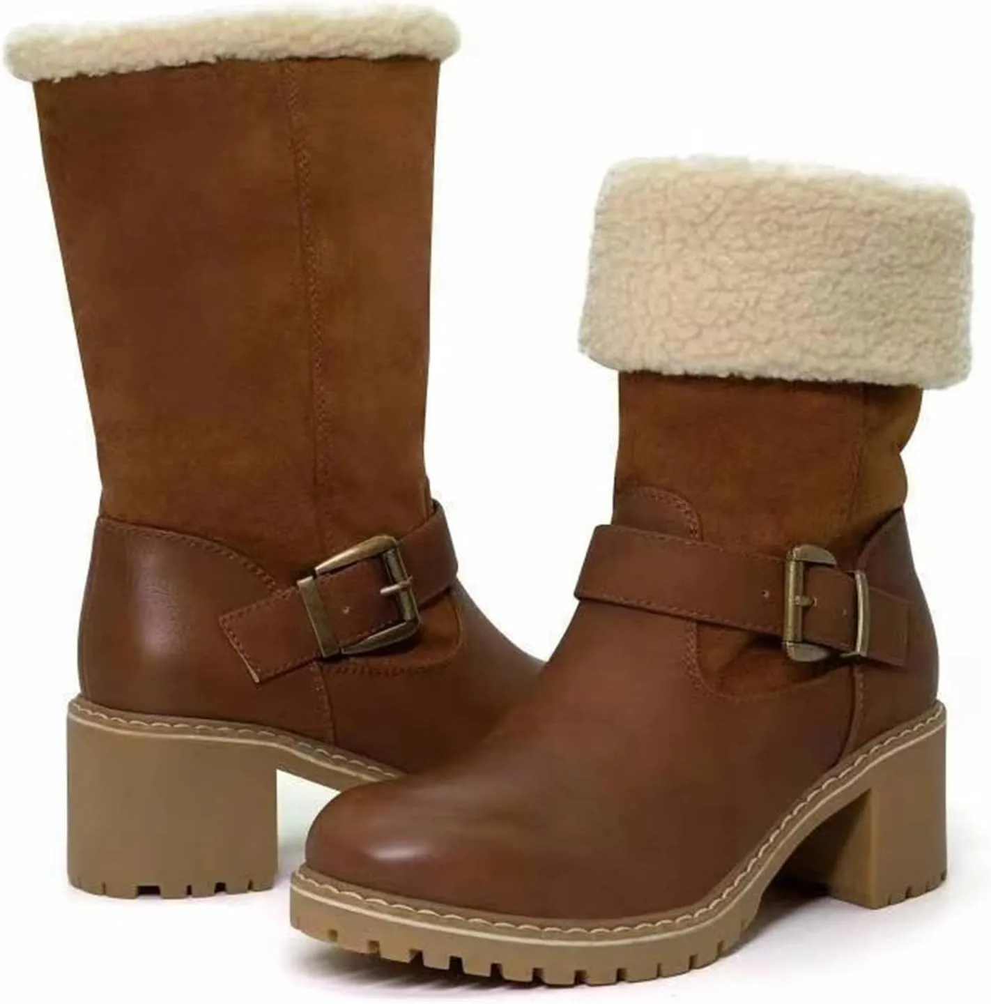 Ladmiple Winter Boots For Women Tall Mid Calf Snow Boots Fur Lined Cold Weather Warm Boots Comfort Outdoor Walking Shoes