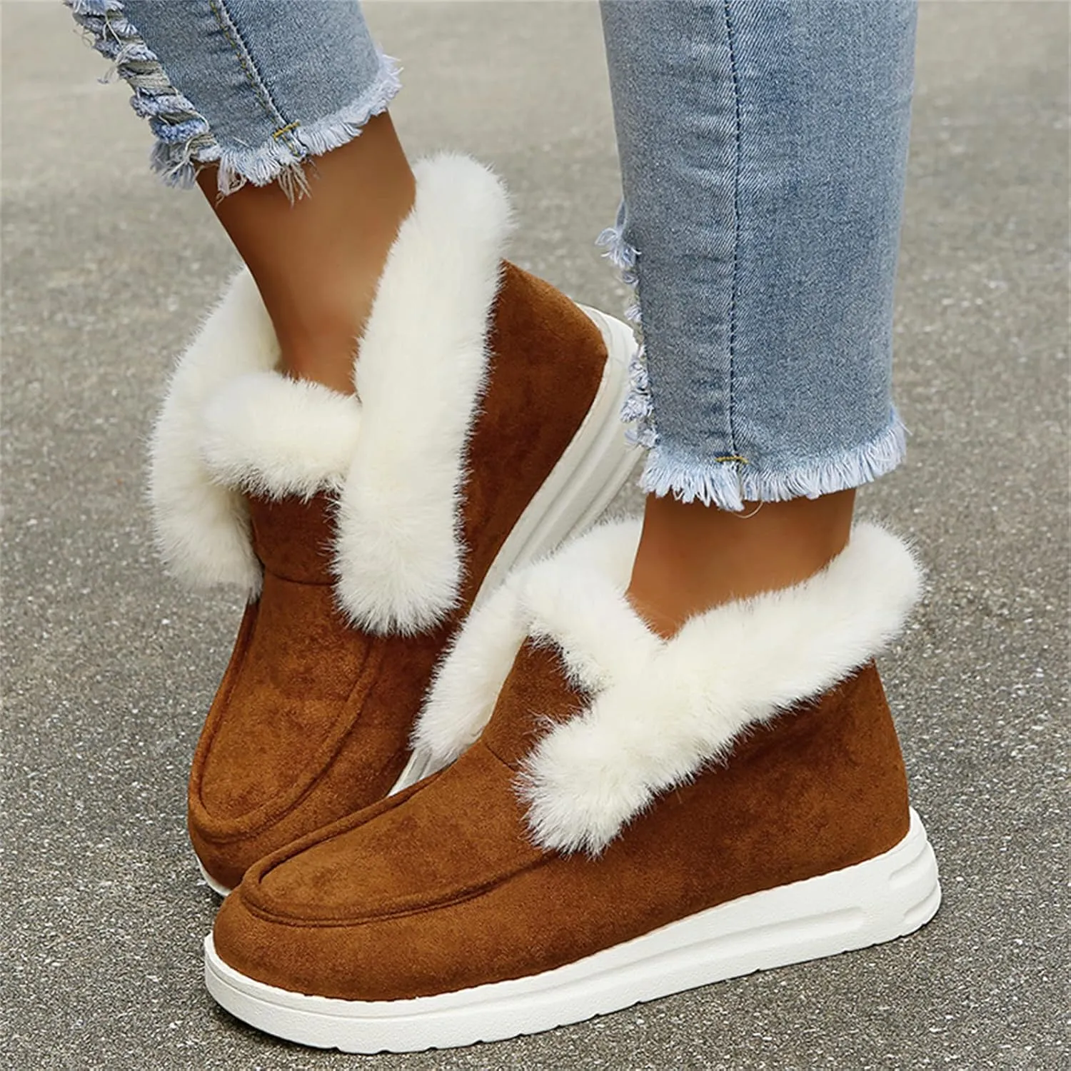Lausiuoe Winter Boots For Women Fashion Snow Boots Warm Fur Lined Ankle Booties Casual Trendy Outdoor Fuzzy Loafers Shoes