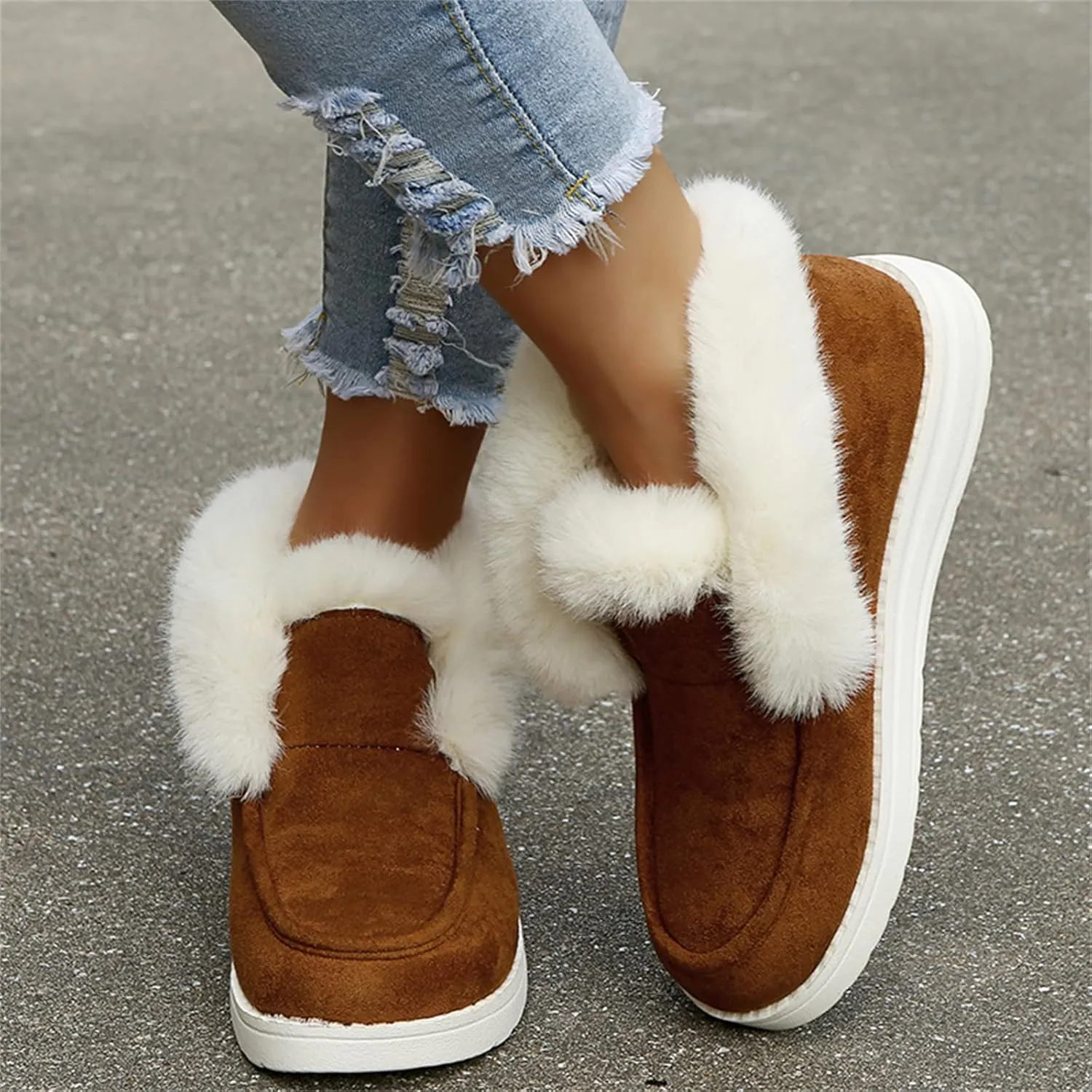 Lausiuoe Winter Boots For Women Fashion Snow Boots Warm Fur Lined Ankle Booties Casual Trendy Outdoor Fuzzy Loafers Shoes
