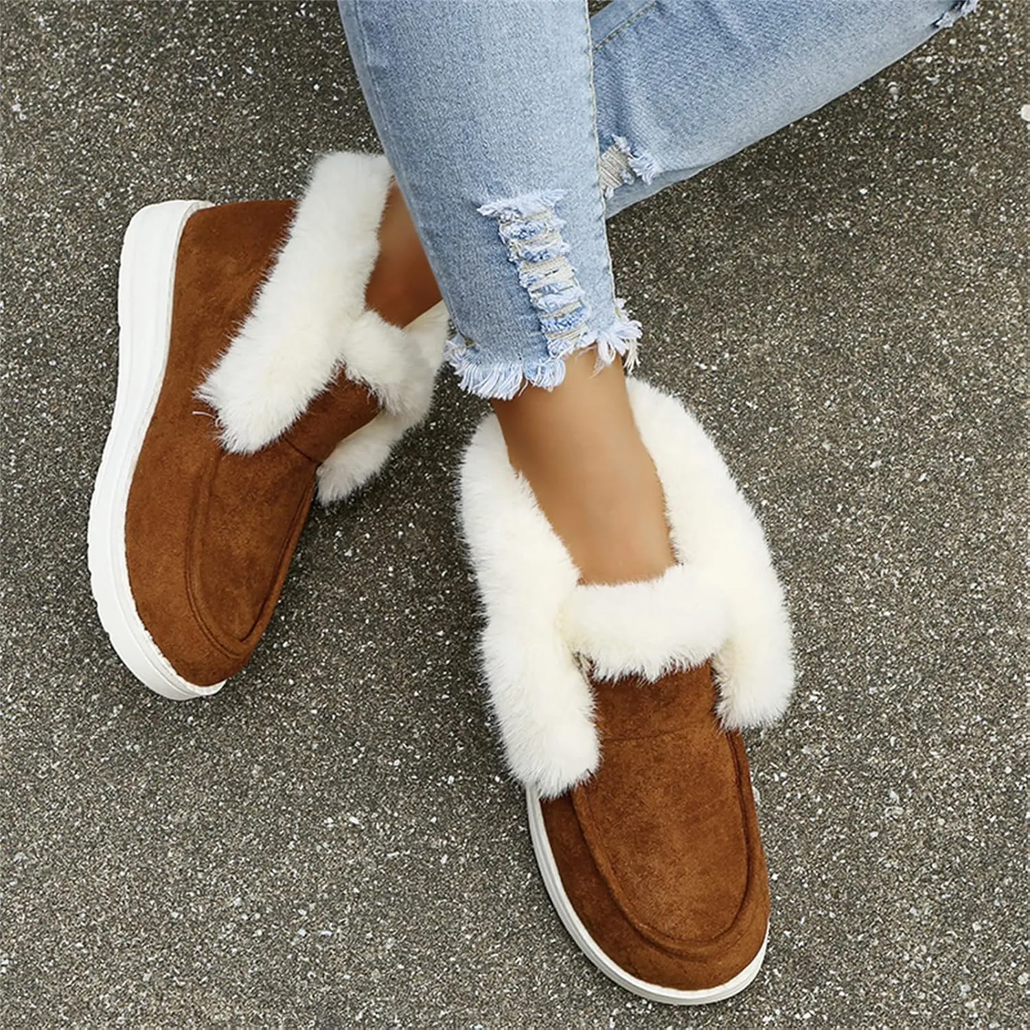 Lausiuoe Winter Boots For Women Fashion Snow Boots Warm Fur Lined Ankle Booties Casual Trendy Outdoor Fuzzy Loafers Shoes
