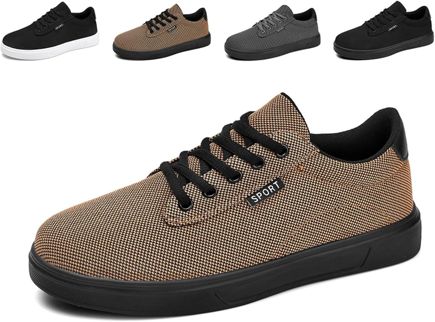 Mens Canvas Casual Flat Shoes Comfort Round Toe Soft Bottom Knitting Lace-Up Sneakers Outdoor Breathable Non-Slip Walking Shoes