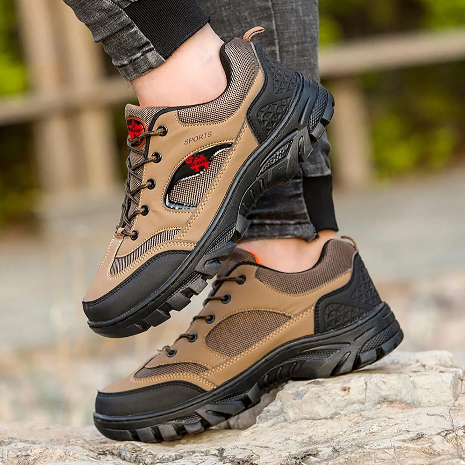 Men??s Hiking Shoes Outdoor Walking Shoes Breathable Trekking Trails Shoes Low Top Sneakers Lightweight Walking Shoes