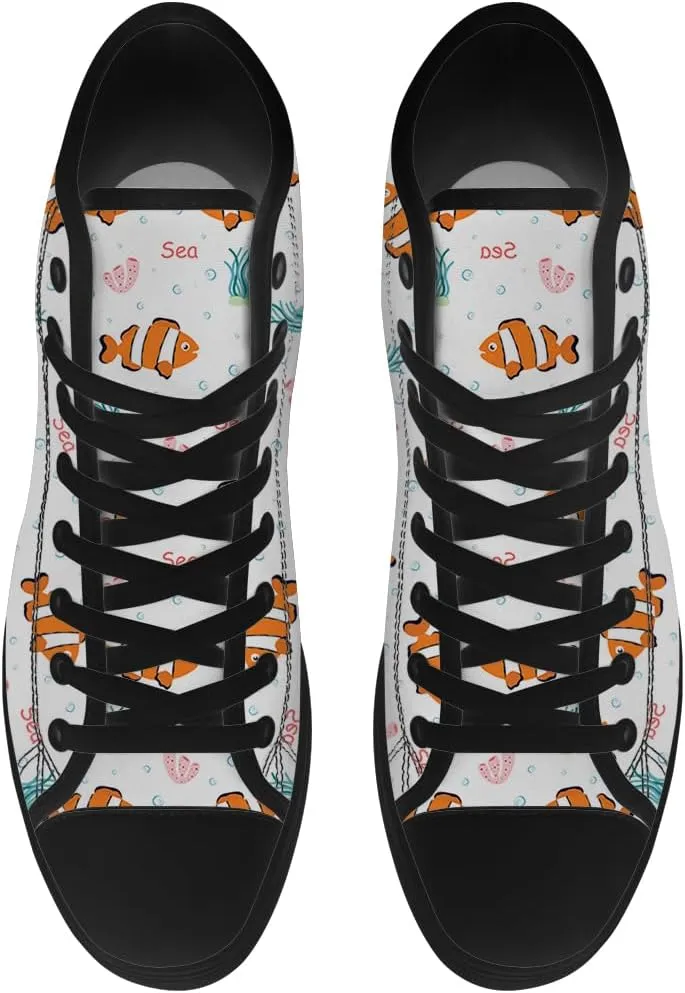 Men's Women's Clownfish Shoes Tropical Fish High Top Canvas Sneakers Lace Up Casual Walking Shoes