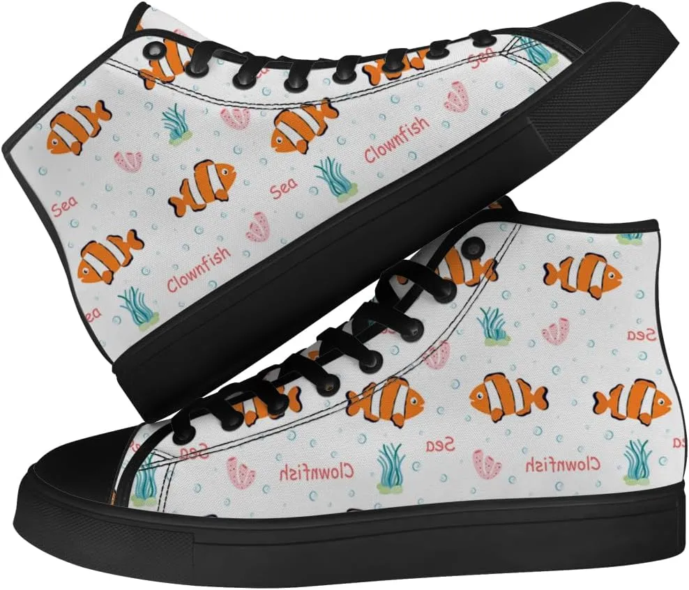 Men's Women's Clownfish Shoes Tropical Fish High Top Canvas Sneakers Lace Up Casual Walking Shoes