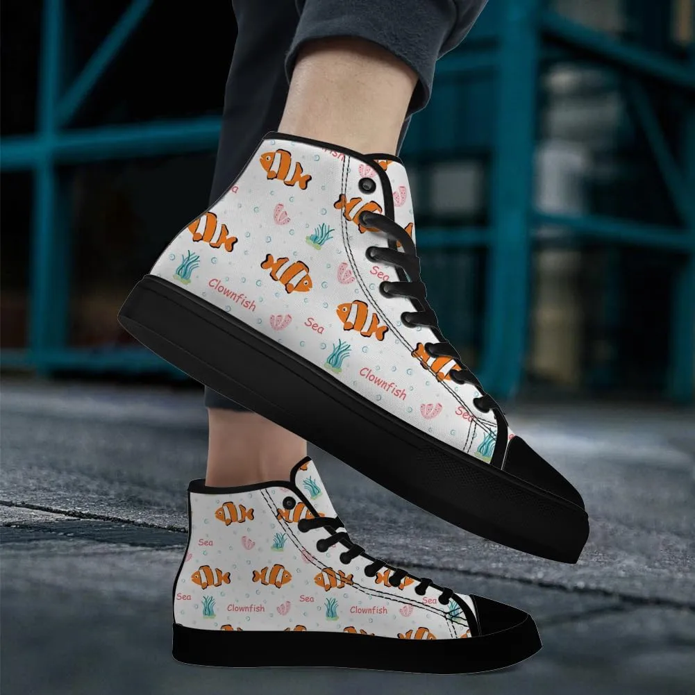Men's Women's Clownfish Shoes Tropical Fish High Top Canvas Sneakers Lace Up Casual Walking Shoes