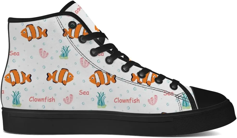 Men's Women's Clownfish Shoes Tropical Fish High Top Canvas Sneakers Lace Up Casual Walking Shoes
