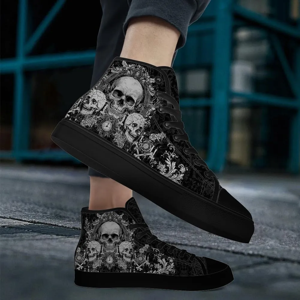 Men's Women's Gothic Skull High Top Sneakers Canvas Shoes Skull Shoes Gifts for Men Women