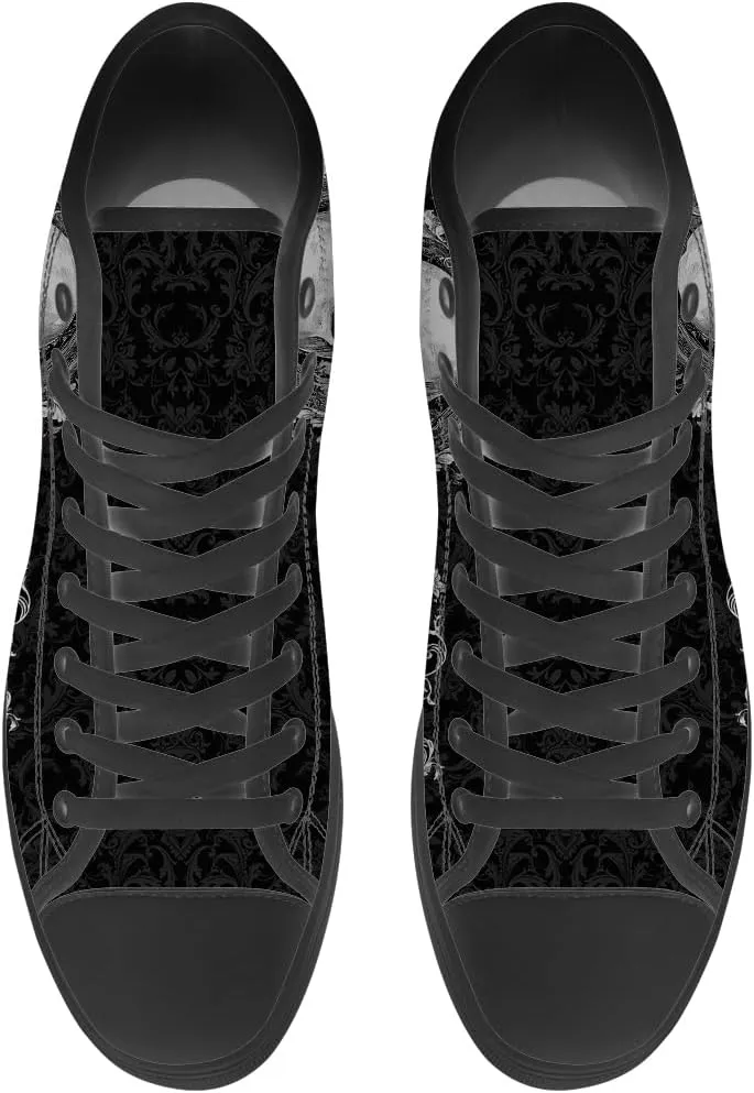 Men's Women's Gothic Skull High Top Sneakers Canvas Shoes Skull Shoes Gifts for Men Women