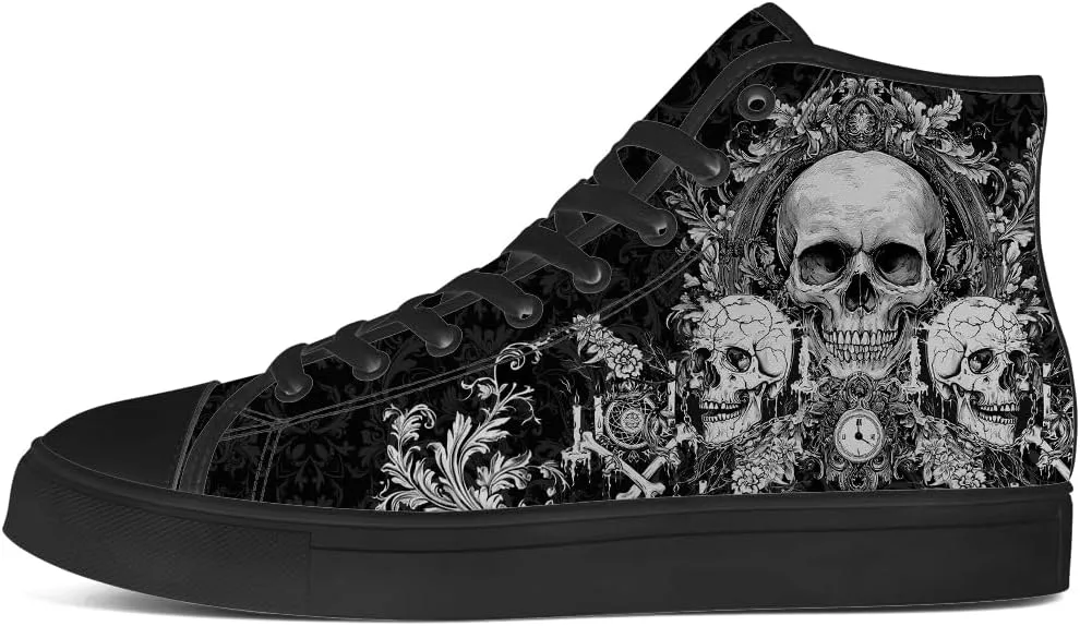 Men's Women's Gothic Skull High Top Sneakers Canvas Shoes Skull Shoes Gifts for Men Women