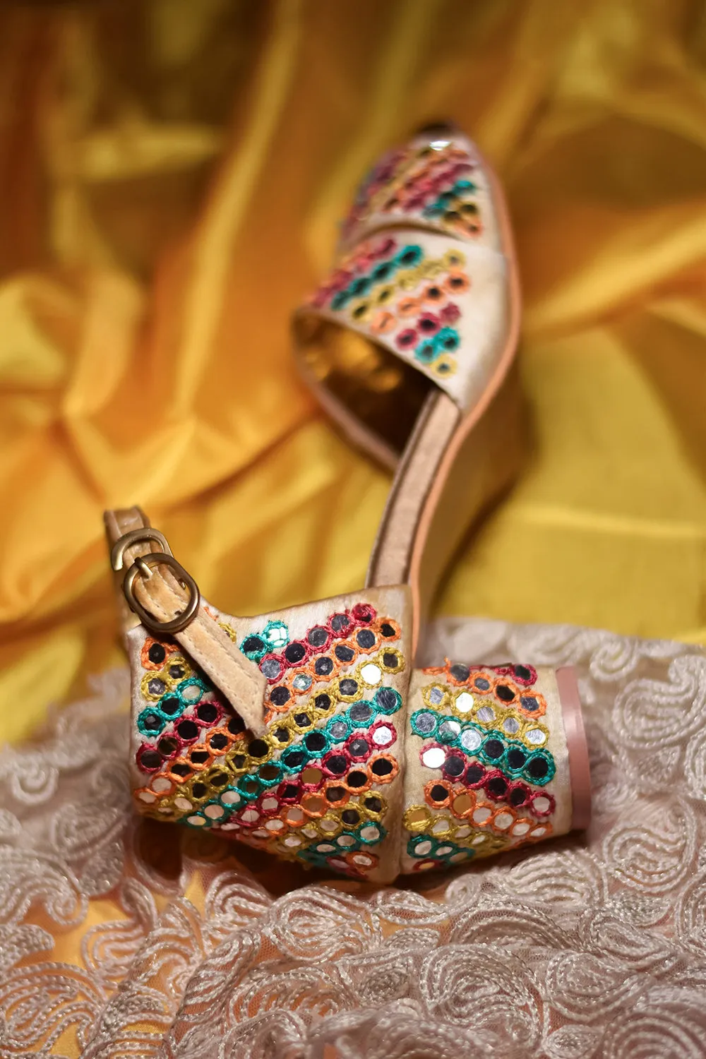 Multi-Colored Embroidered Block Heels