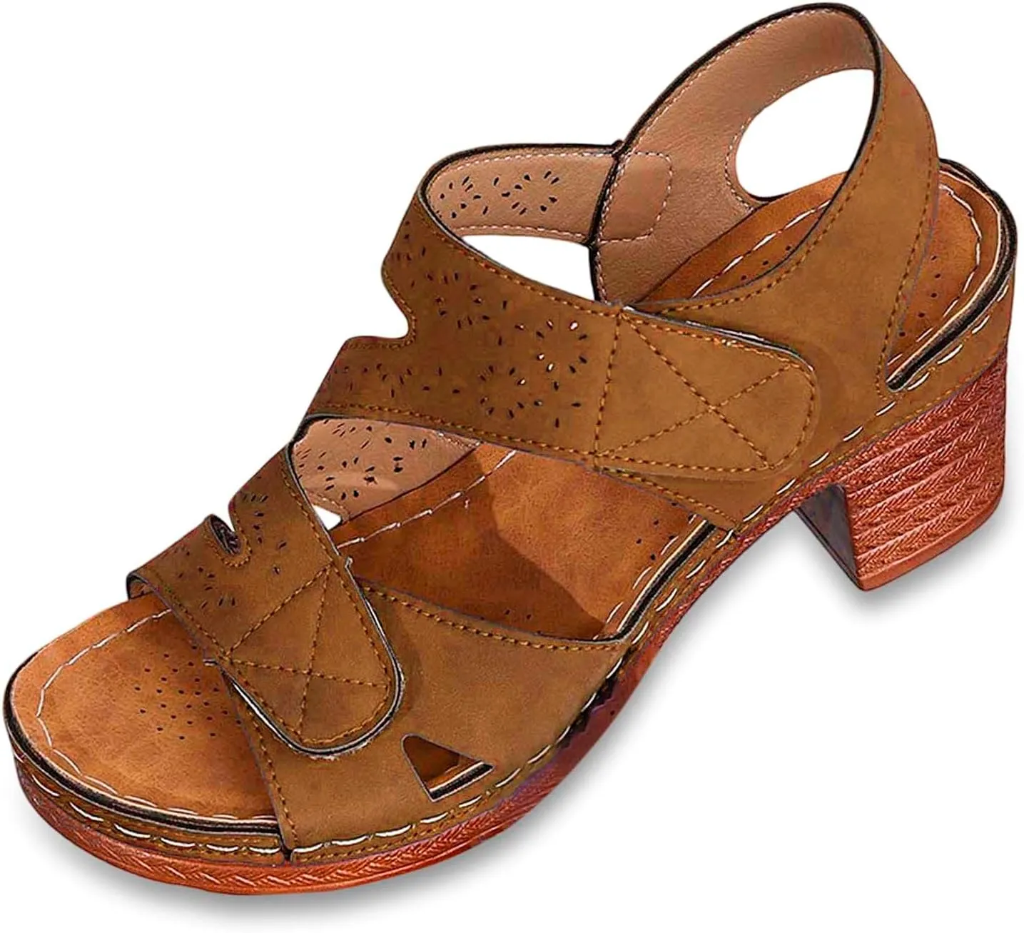 Open Toe Ankle Strap Low Block Chunky Heels Sandal Heels Comfortable Beach Shoes Sandals