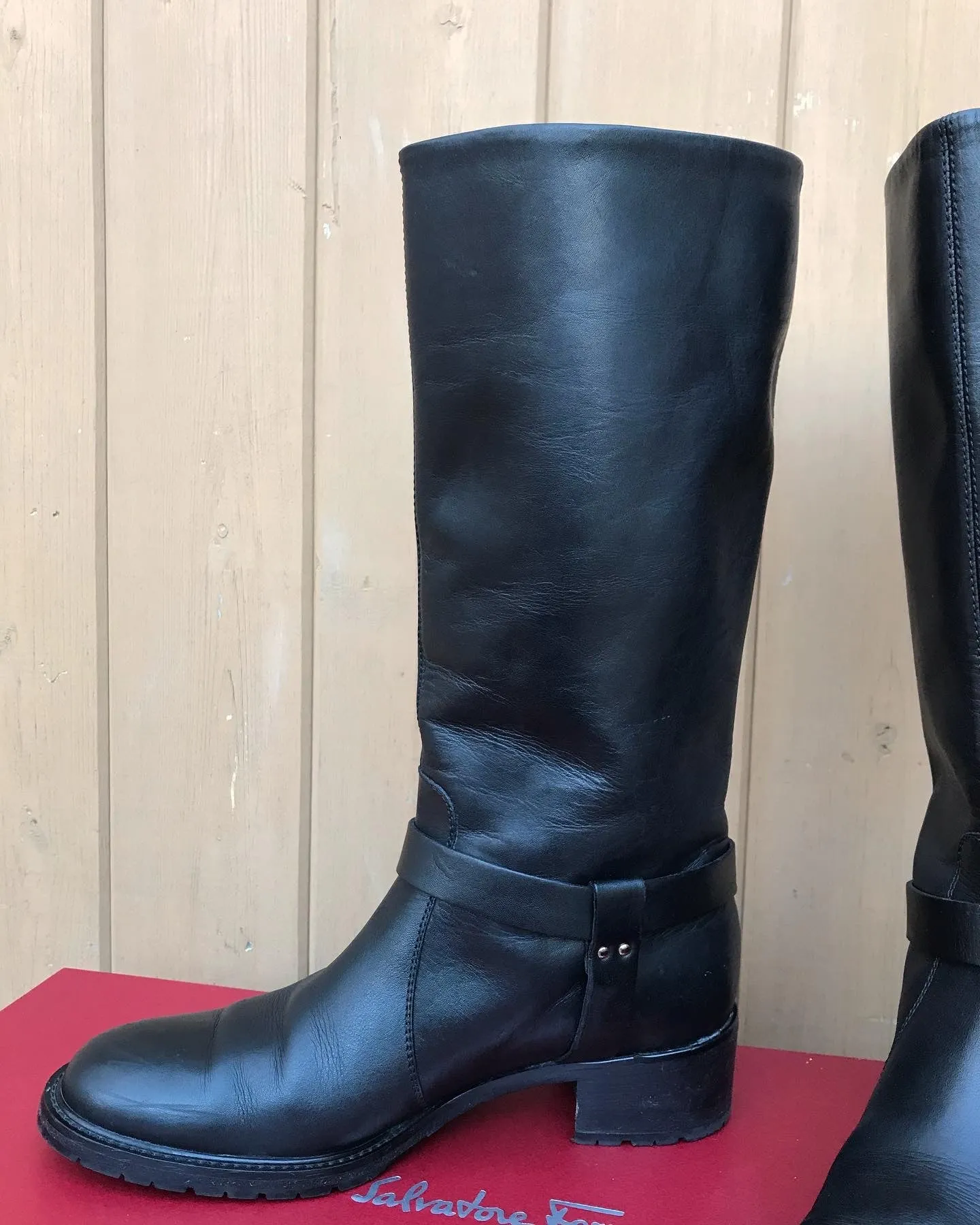 SALVATORE FERRAGAMO Claude Ferra Leather Riding Boots