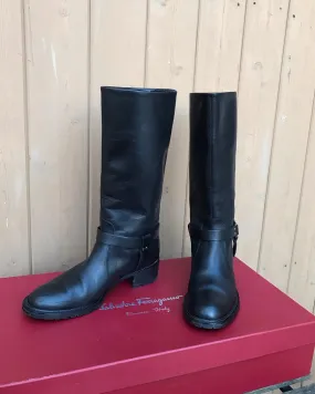SALVATORE FERRAGAMO Claude Ferra Leather Riding Boots
