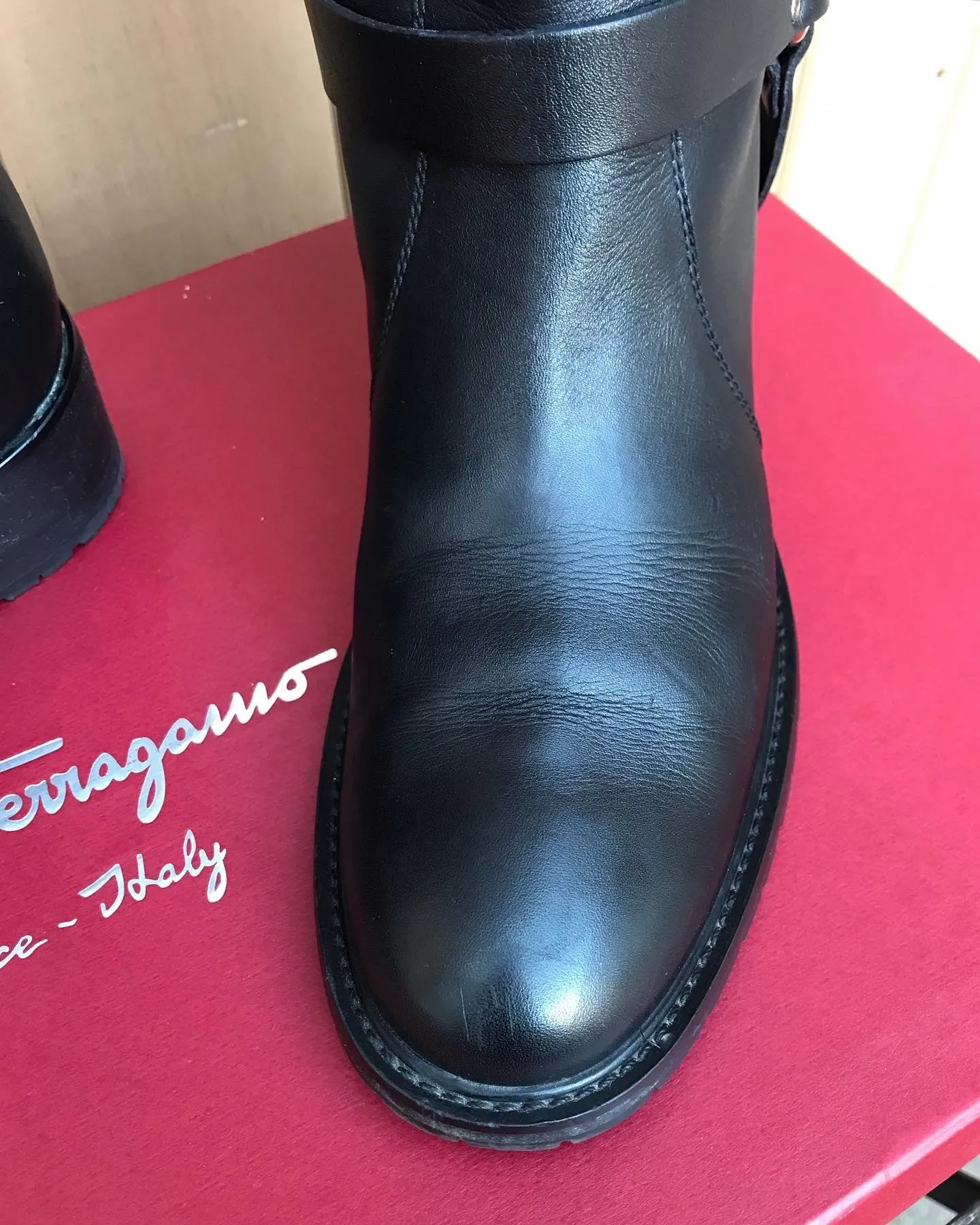 SALVATORE FERRAGAMO Claude Ferra Leather Riding Boots