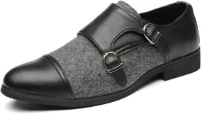 Single Season Dress Oxford for Men Slip On Two Tone Monk Strap Cap Toe PU Leather Block Heel Low Top Slip Resistant Working Very Popular Among Young People (Color : Black Gray, Size : 6