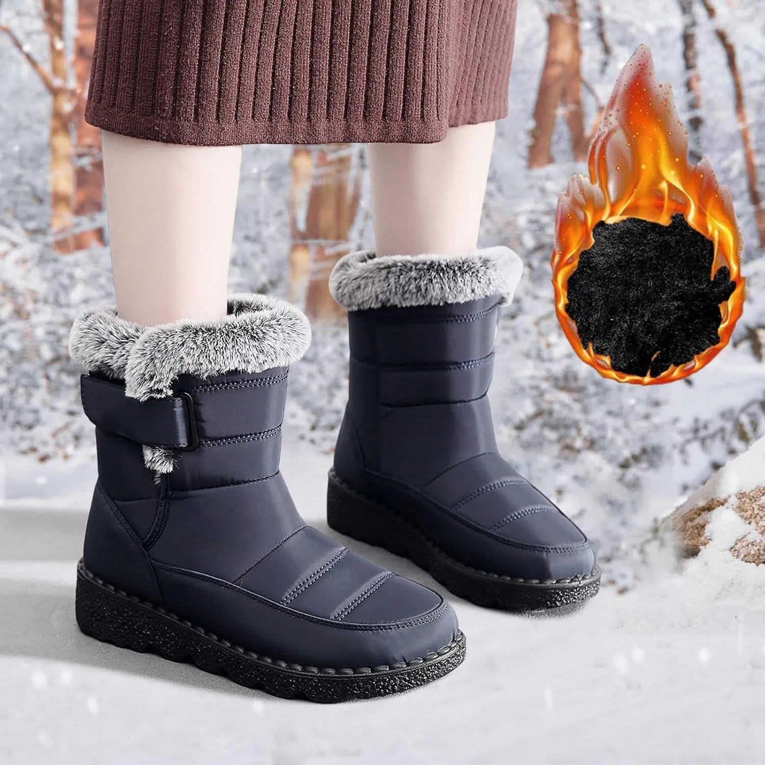 Snow Boots for Teen Girls Waterproof Boots Waterproof Ankle Booties Fleece Warm Outdoor Boots Womens Work Boots