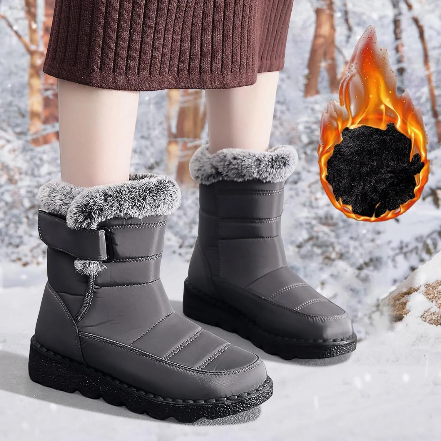 Snow Boots for Teen Girls Waterproof Boots Waterproof Ankle Booties Fleece Warm Outdoor Boots Womens Work Boots