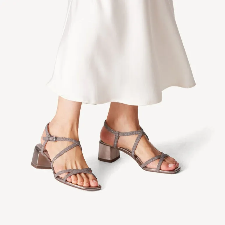 Tamaris Rose Gold Strappy Block Heeled Sandal