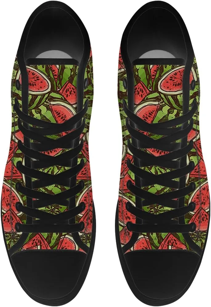 Watermelon Shoes Fruit High Top Canvas Sneakers Lace Up Casual Walking Shoes Gifts for Men Women