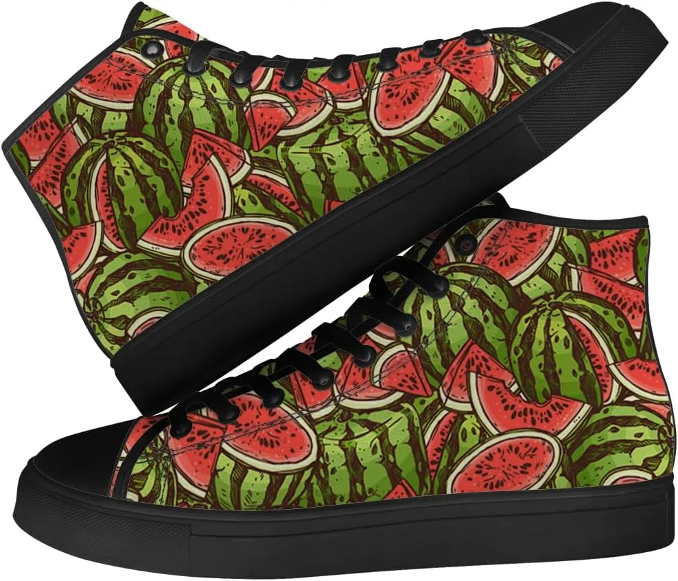 Watermelon Shoes Fruit High Top Canvas Sneakers Lace Up Casual Walking Shoes Gifts for Men Women