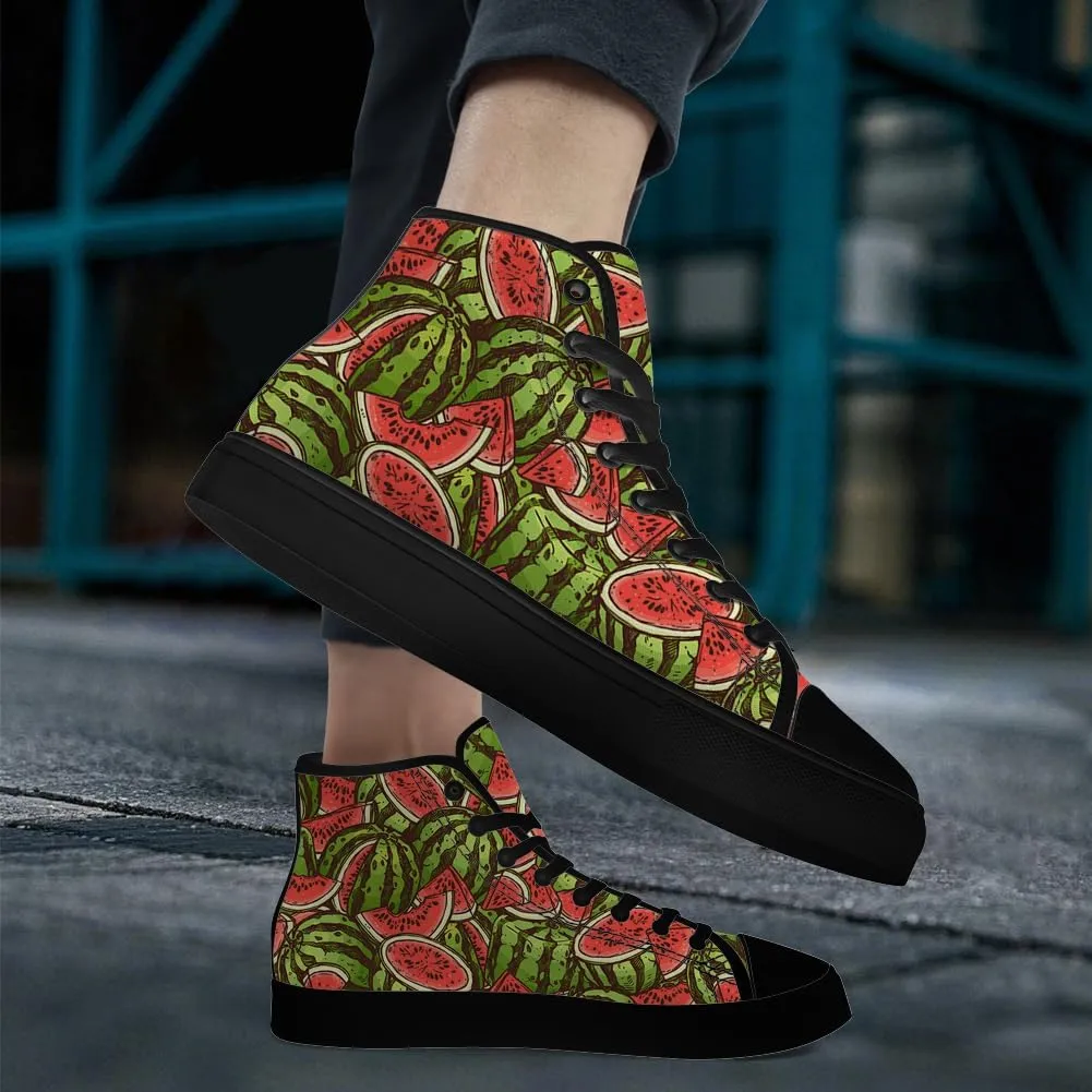 Watermelon Shoes Fruit High Top Canvas Sneakers Lace Up Casual Walking Shoes Gifts for Men Women