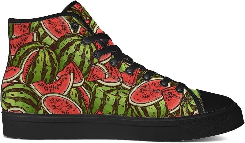 Watermelon Shoes Fruit High Top Canvas Sneakers Lace Up Casual Walking Shoes Gifts for Men Women