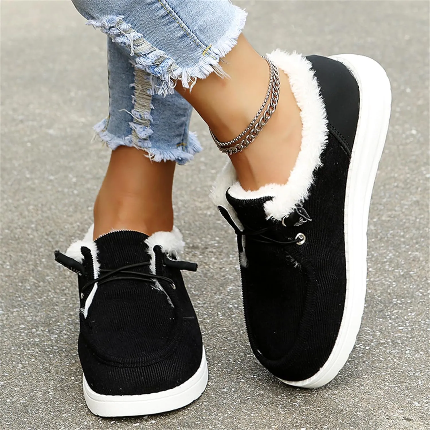 Winter Dress Boots For Women 2024 Ankle Booties Slip On Comfortable Snow Fuzzy Boots Casual Fur Lined Loafers Shoes