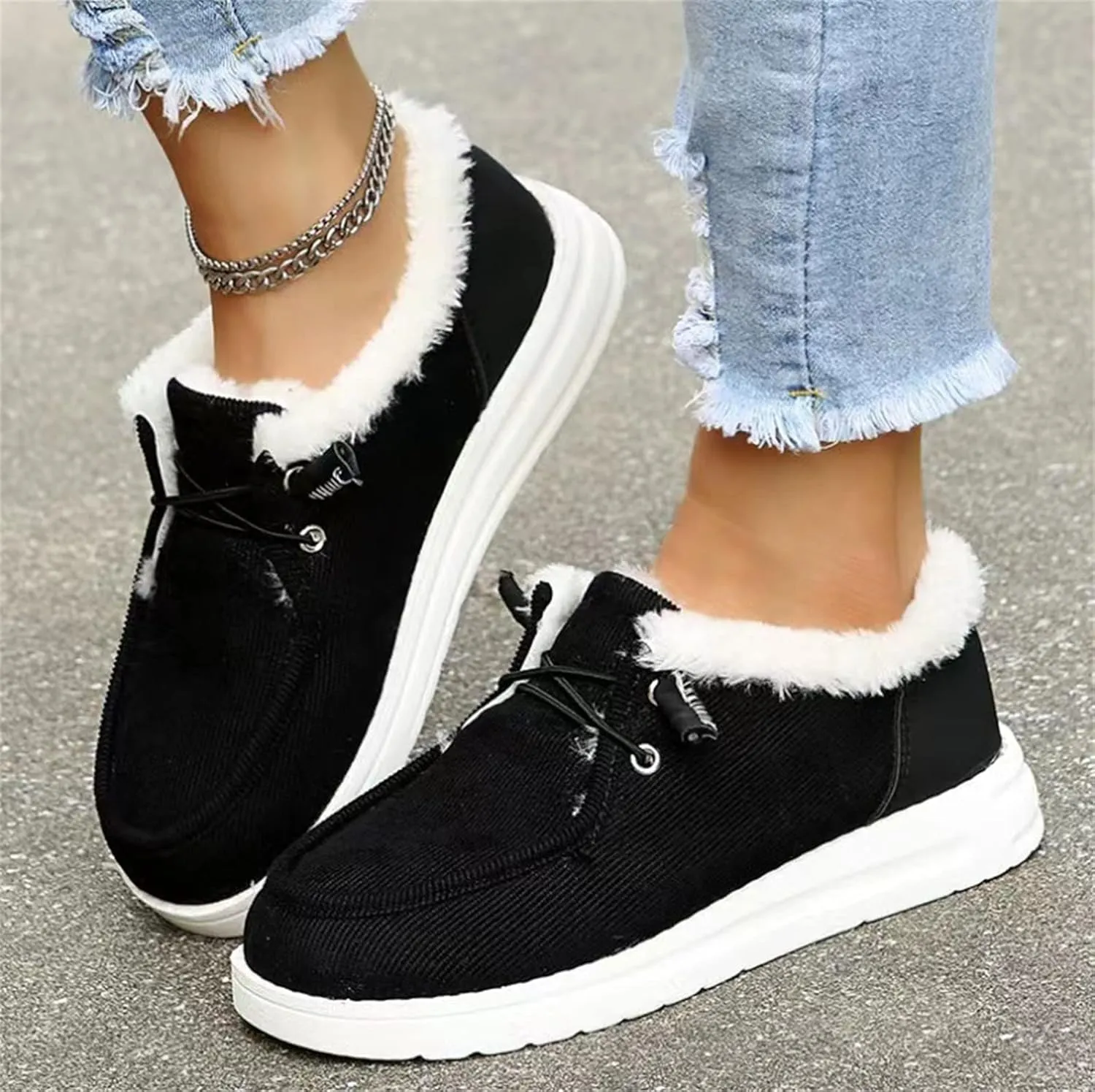 Winter Dress Boots For Women 2024 Ankle Booties Slip On Comfortable Snow Fuzzy Boots Casual Fur Lined Loafers Shoes