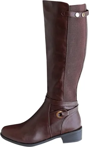Women's Knee High Boots Riding Boots for Women Wide Calf Tall Boots Low Stacked Heel Boots Wide Width Winter Boots Metal Buckle Long Boots Faux Leather Fashion Knight Boot with Side Zipper