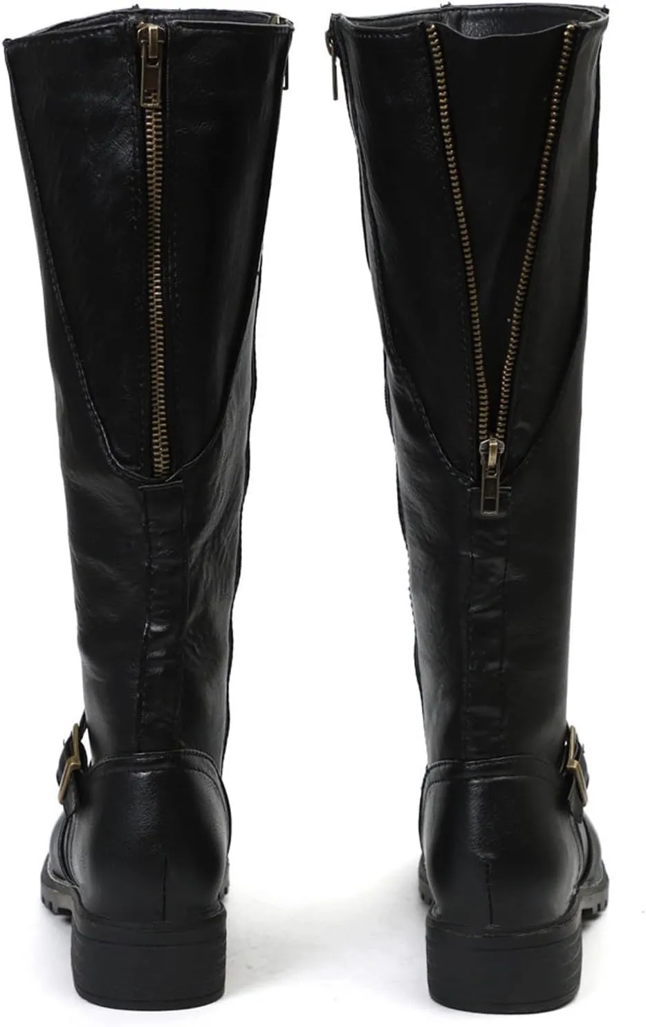 Women's Knee High Boots Riding Boots for Women Wide Calf Tall Boots Low Stacked Heel Boots Wide Width Winter Boots Metal Buckle Long Boots Faux Leather Fashion Knight Boot with Side Zipper