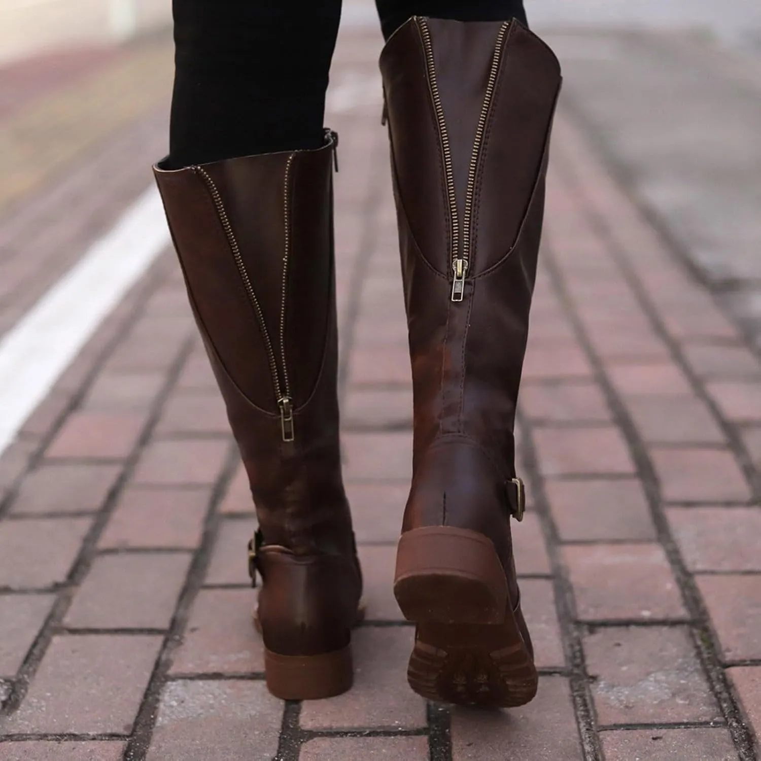 Women's Knee High Boots Riding Boots for Women Wide Calf Tall Boots Low Stacked Heel Boots Wide Width Winter Boots Metal Buckle Long Boots Faux Leather Fashion Knight Boot with Side Zipper